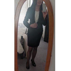 Tahari Black Pinstriped Suit (Blazer + Skirt), Size 4P
